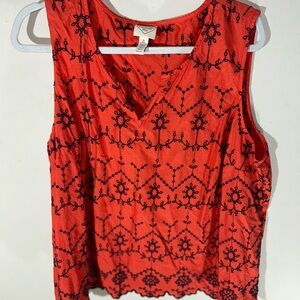 St. John's Bay Red Sleeveless Embroidered V-Neck Camisole